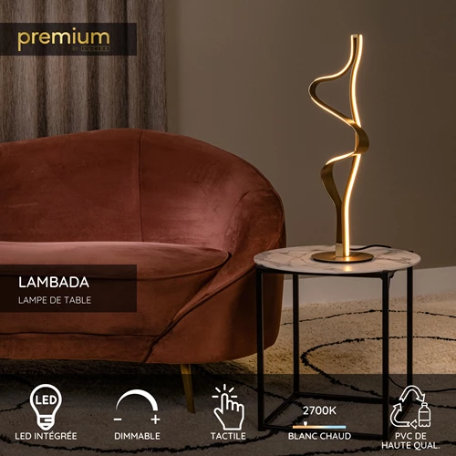 Lucide LAMBADA - Lampe de table - LED Dim. - 1x19W 2700K - Or Mat / Laiton | Premium - USP